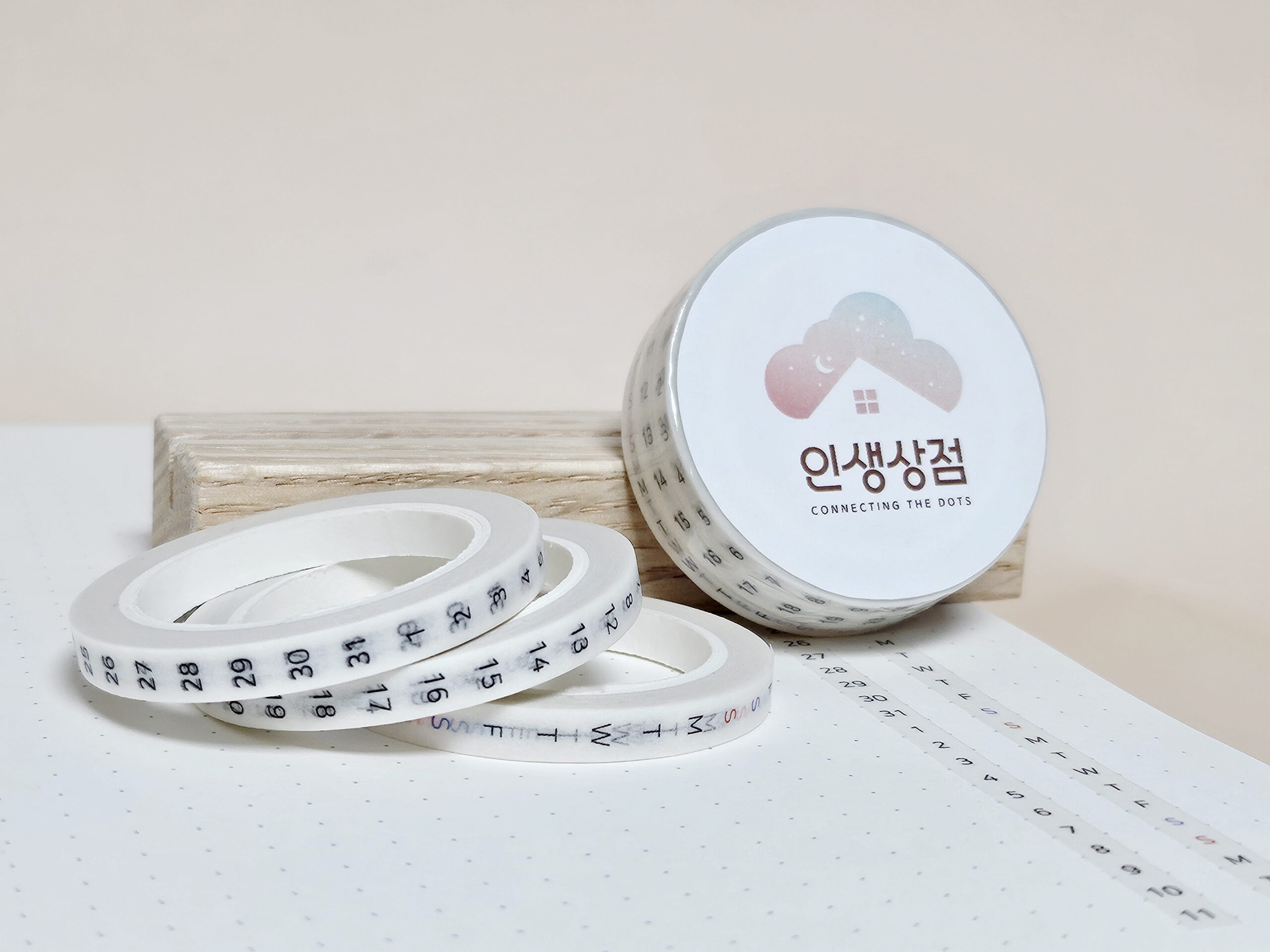 인생상점 불렛저널용 먼슬리 날짜 마스킹테이프 3개입 5mm 간격 10M 요일 31일 마테