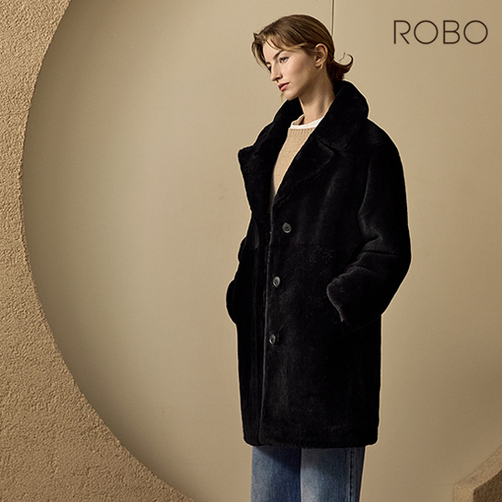 [로보] 스페인 리버시블 싱글버튼 카라 하프 무스탕 코트 CSC24D190