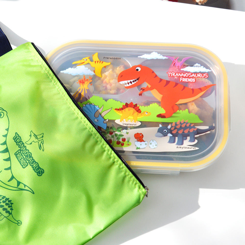 키친유 티라노 어린이집 유아 스텐식판 4찬 도시락가방 세트 공룡 유아도시락 유치원 준비물