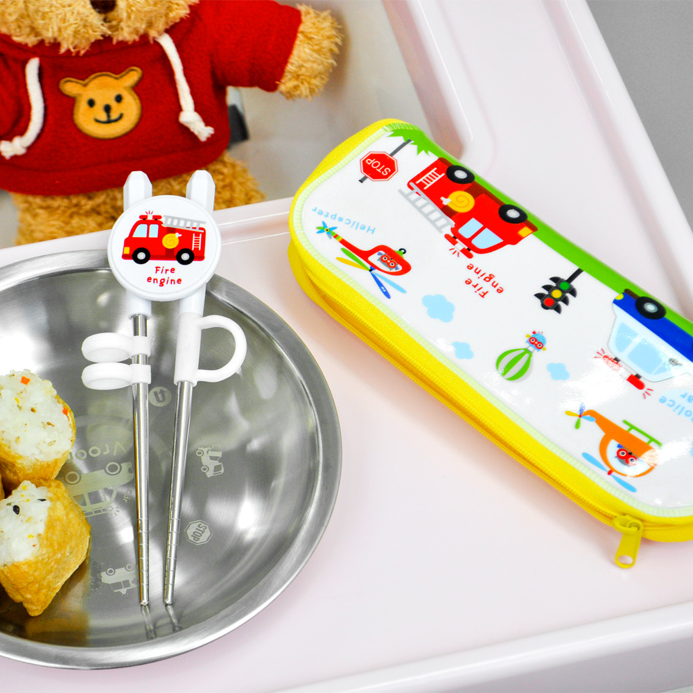 키친유 부릉부릉 유아 교정젓가락 1단계 케이스 세트 어린이 연습용 유치원 자동차 젓가락
