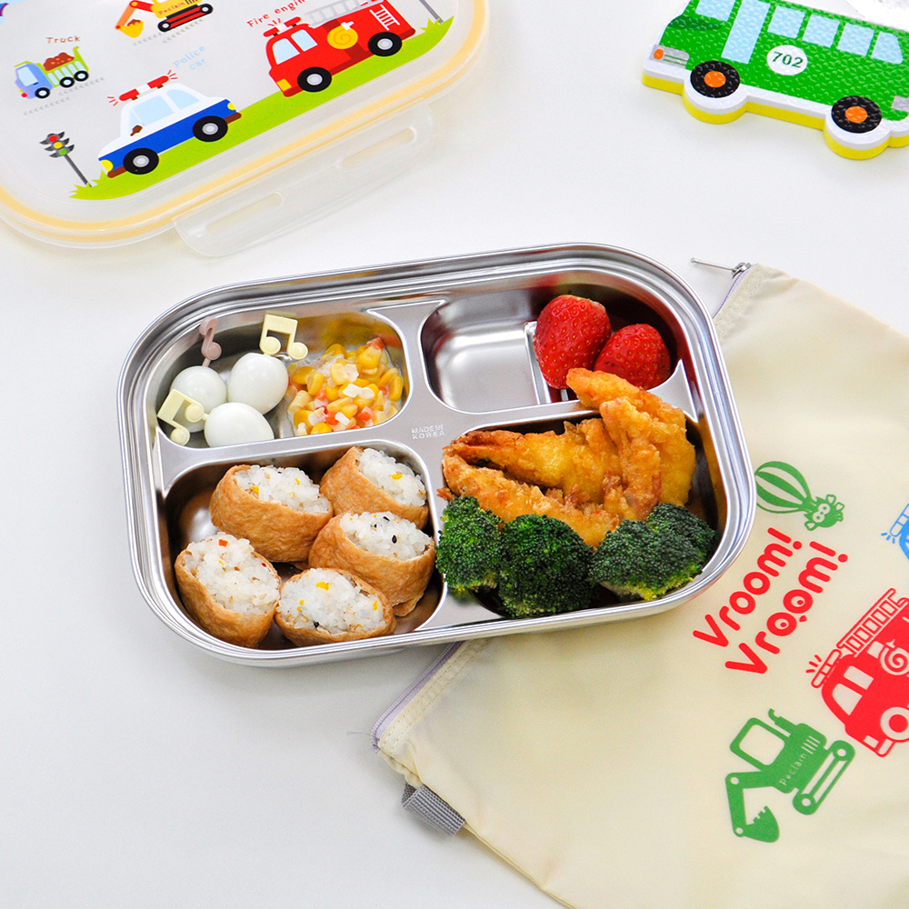 키친유 부릉부릉 어린이집 유아 스텐식판 4찬 도시락가방 세트 유아도시락 유치원 준비물