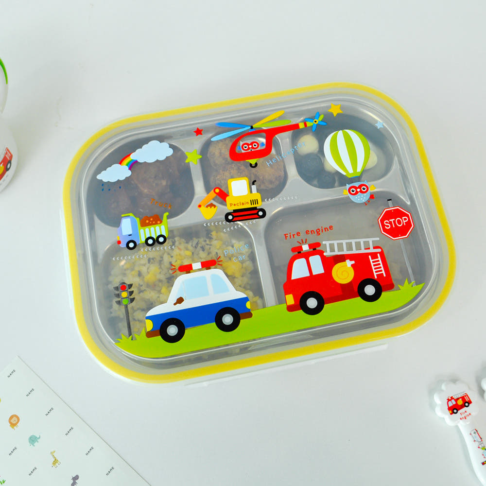 키친유 부릉부릉 아기 스텐 식판도시락 가방세트 레이저 유아 식판 어린이집 자기주도 식기