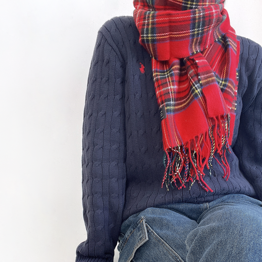 타탄 체크 크리스마스 남녀공용 겨울 니트 머플러 목도리