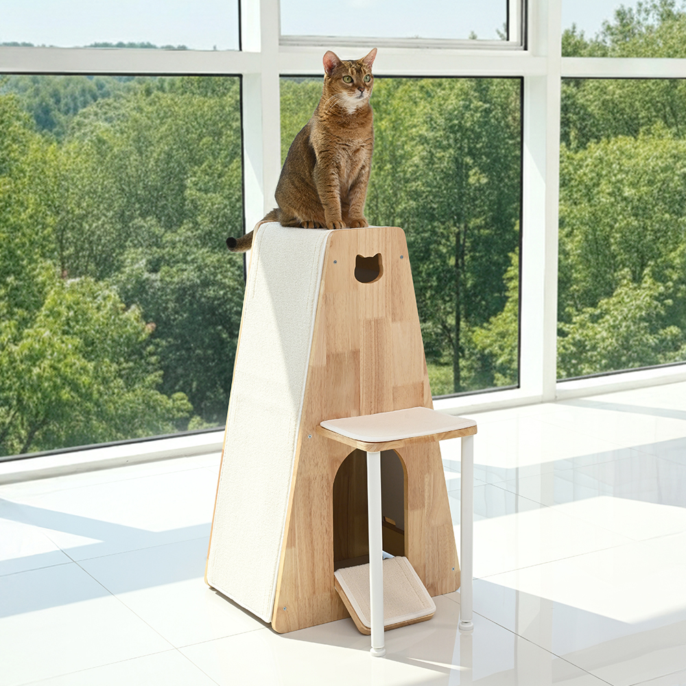 펫코본 고양이 스크래쳐 숨숨집 원목 수직 창문 캣타워 S