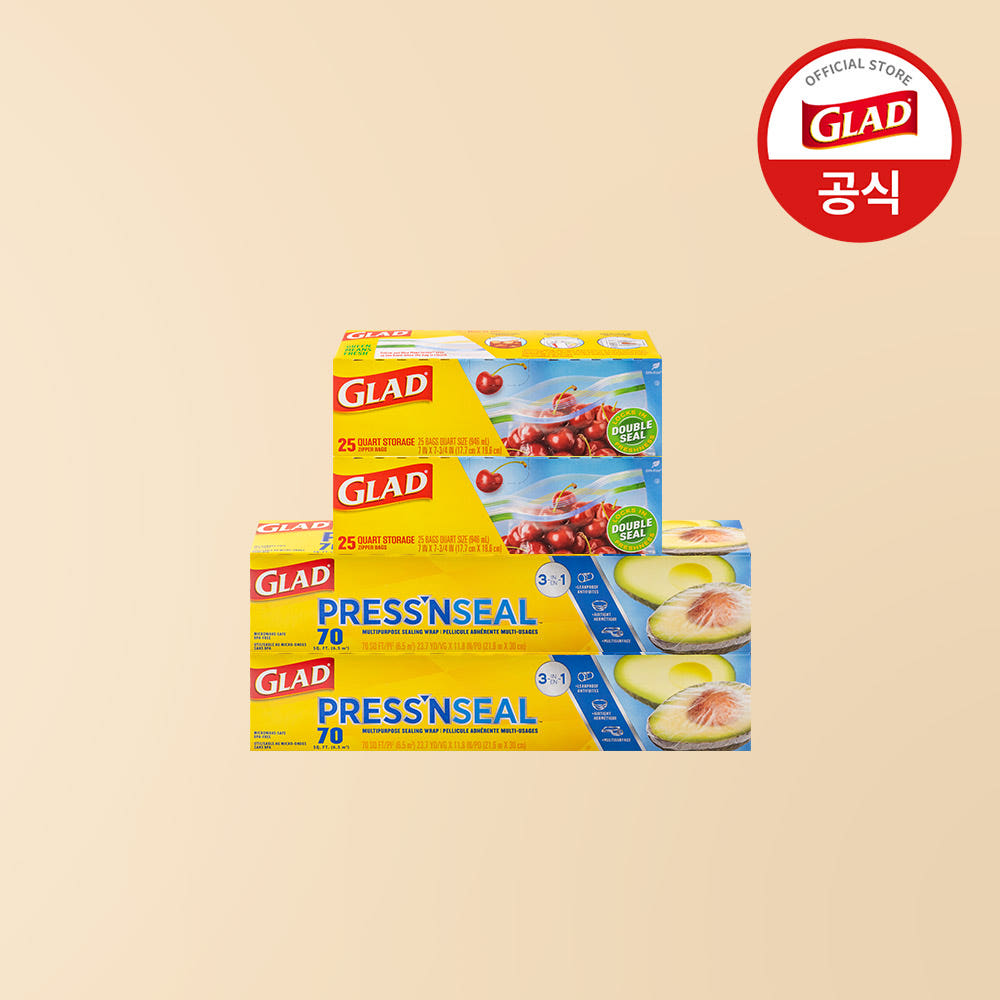 [스타터세트] 글래드 매직랩 일반형 2개+4중 잠금 매직백 냉장 중형 2개 주방랩 비닐랩 비닐팩 지퍼백