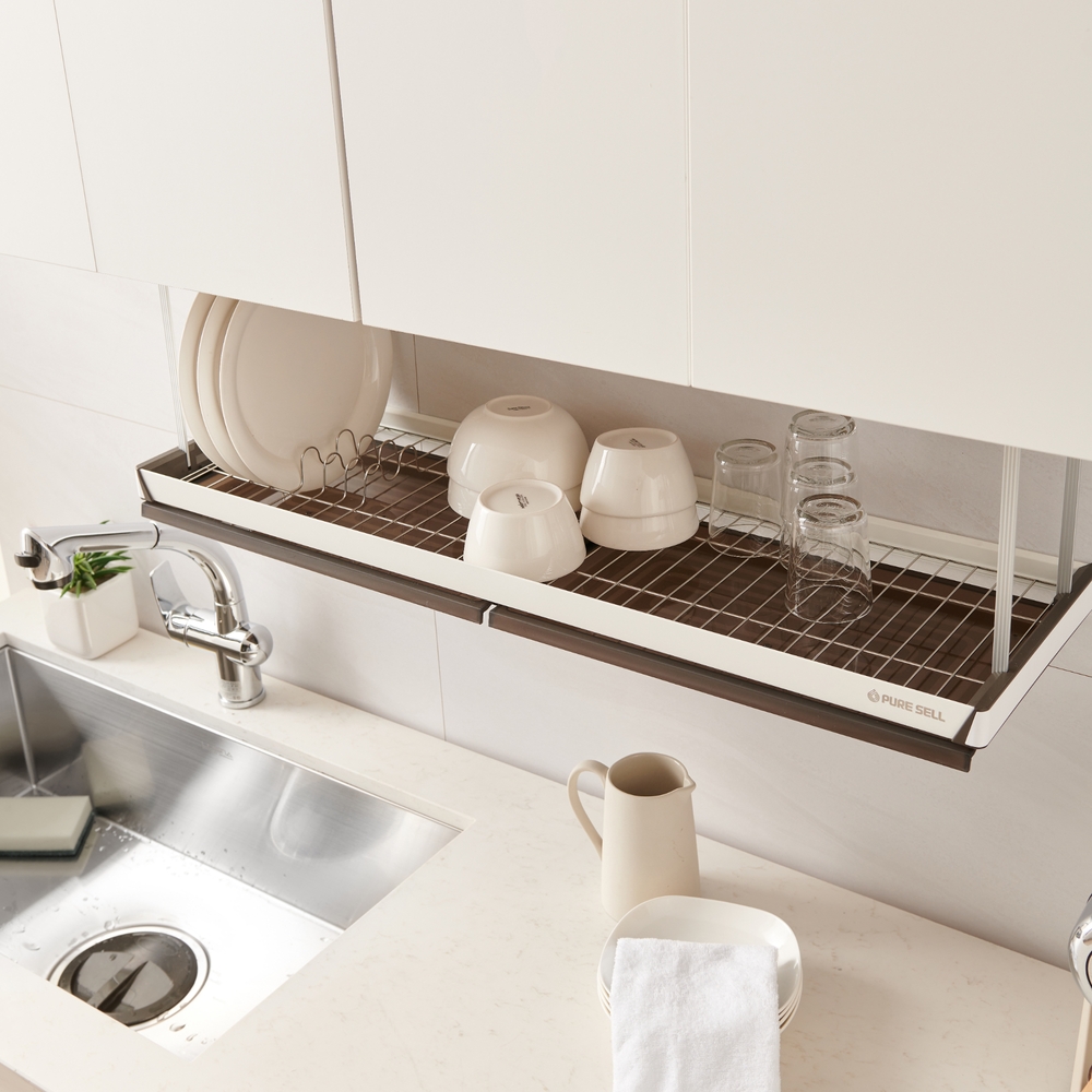 퓨어셀 시그니처 부착식 식기 건조대 주방 싱크대 부착형 상부장 그릇 설거지 선반 800
