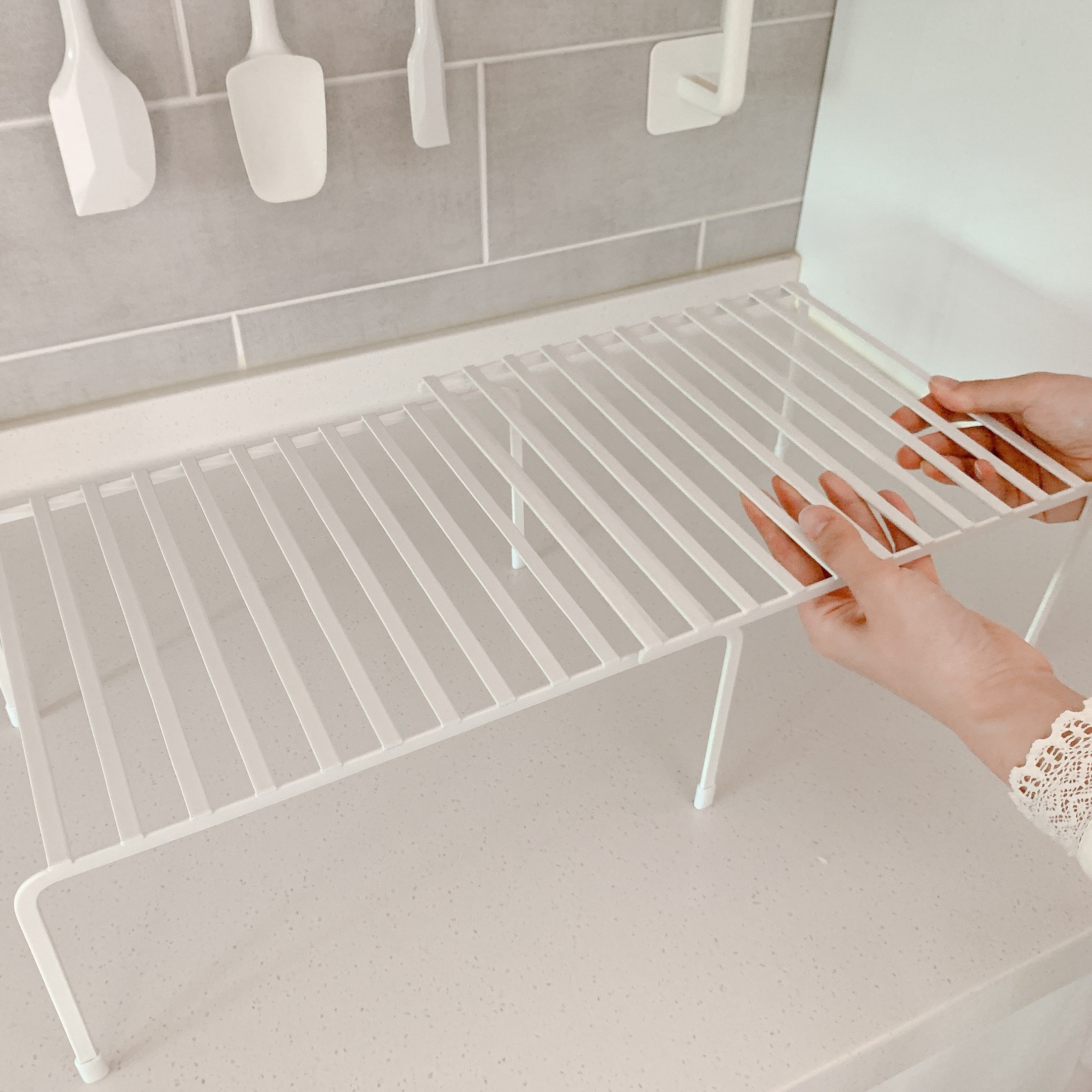 살림공간 후라이팬 접시 정리대 그릇 냄비 거치대 선반 2단 정리선반 (길이조절)