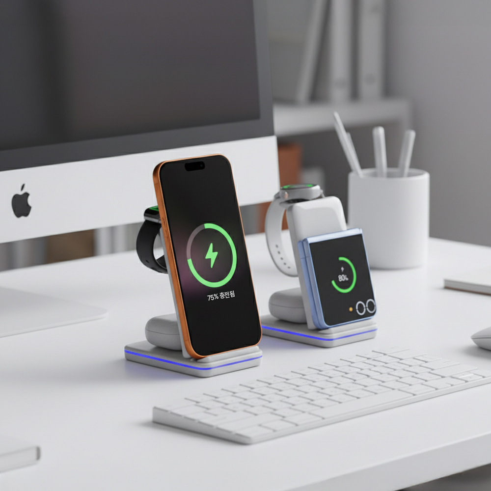 넥스트유 플러온 W1 3in1 Qi 아이폰 갤럭시 애플 워치 호환 고속 멀티 무선 충전기