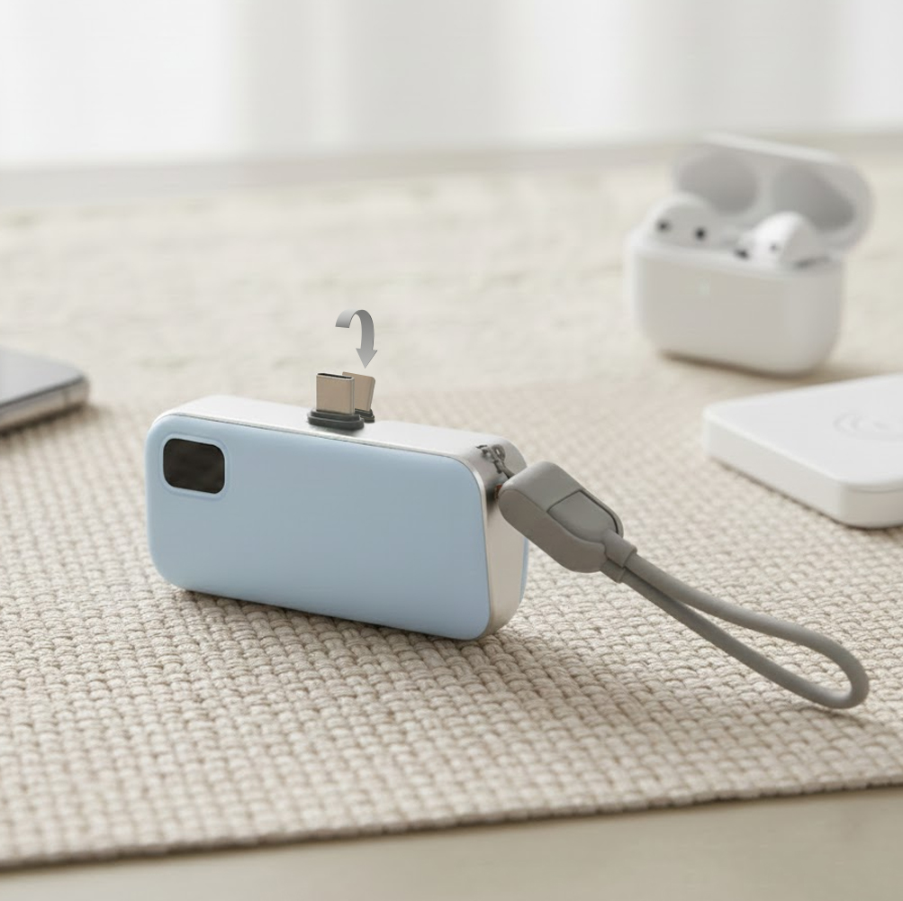 넥스트유 썬드라 BC2 C타입 도킹형 고속 충전 미니 보조배터리 5000mAh, 블루