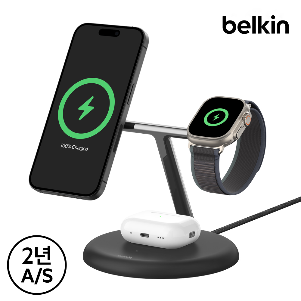 벨킨 Qi2 3in1 마그네틱 무선 충전 스탠드 WIZ023kr 아이폰17 16 15 14 13 12 호환