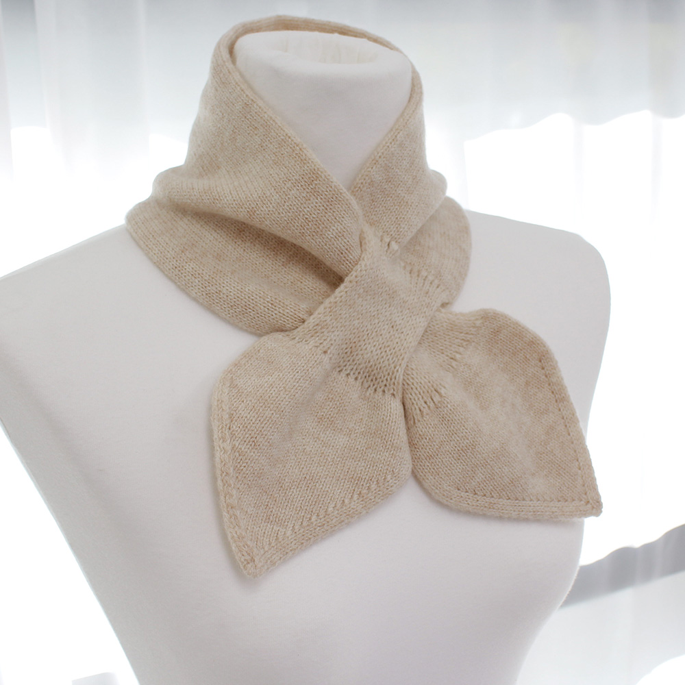 캐시미어 숏 머플러 리본목도리 양모 100% 쁘띠 아이보리