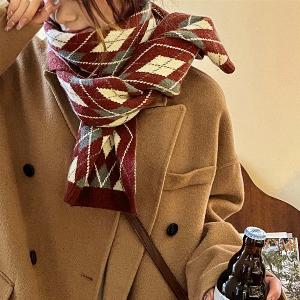 아가일 울 체크 머플러 겨울 목도리 남자 여자 커플 니트 목도리
