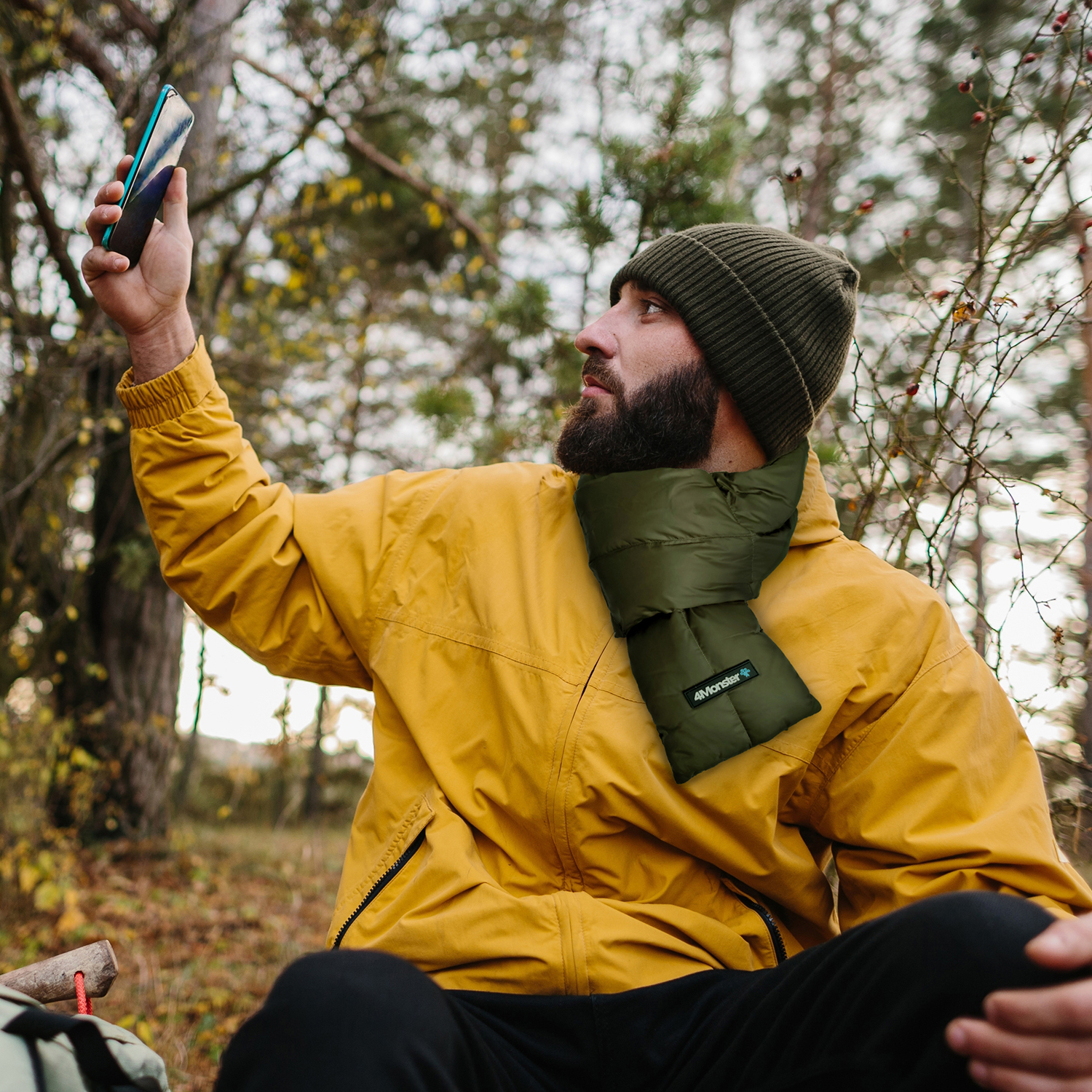 4몬스터 패딩 목도리 머플러 경량 안감 기모덕다운 겨울 캠핑 방한 보온 남녀공용 카키