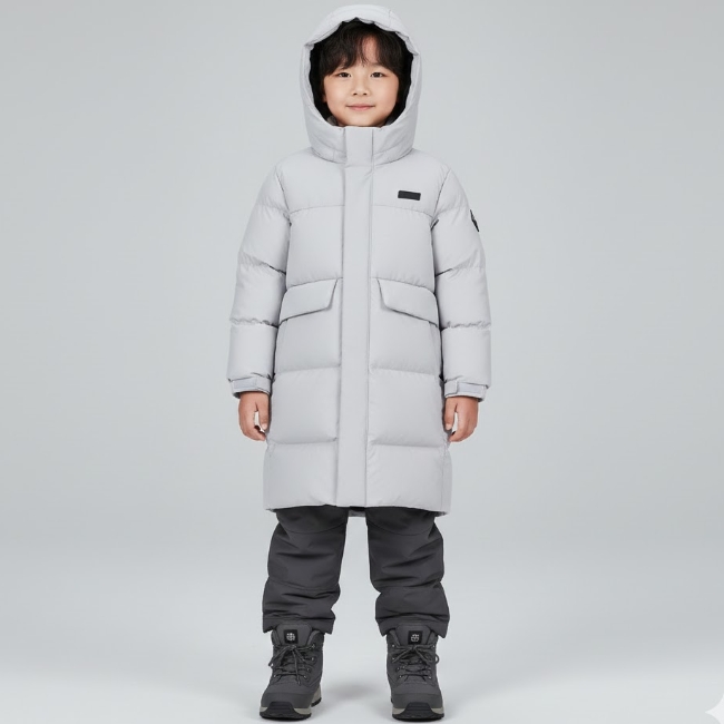 네파키즈 공용 겨울 초등 아웃도어 오리털 후드 롱패딩 덕다운 롱다운 점퍼 오프화이트, 120