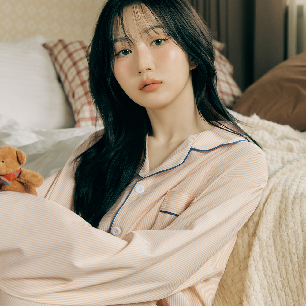 [도씨x해원 PICK][2PACK] 실크핏 클린 긴팔 카라 커플 잠옷 세트 홈웨어