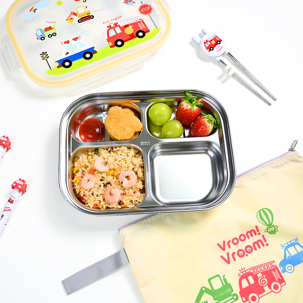 키친유 부릉부릉 어린이집 유아 스텐식판 4찬 도시락가방 세트 유아도시락 유치원 준비물