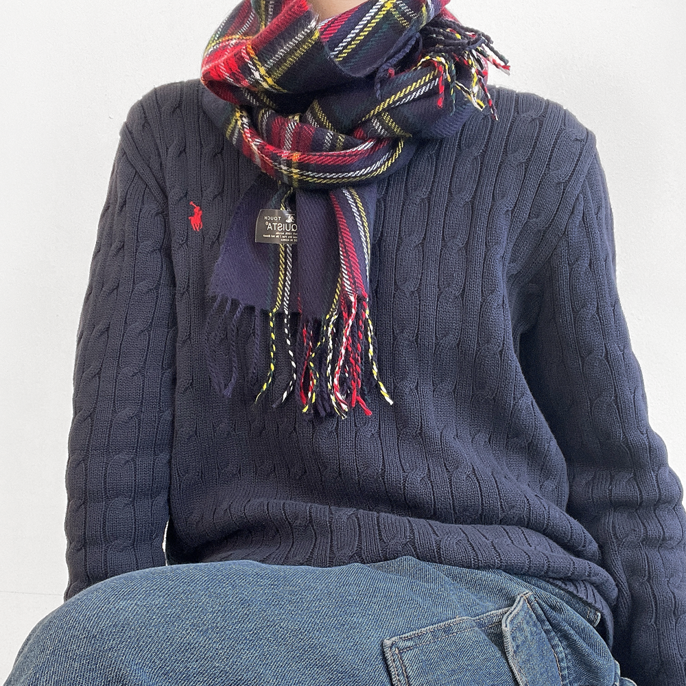 타탄 체크 크리스마스 남녀공용 겨울 니트 머플러 목도리