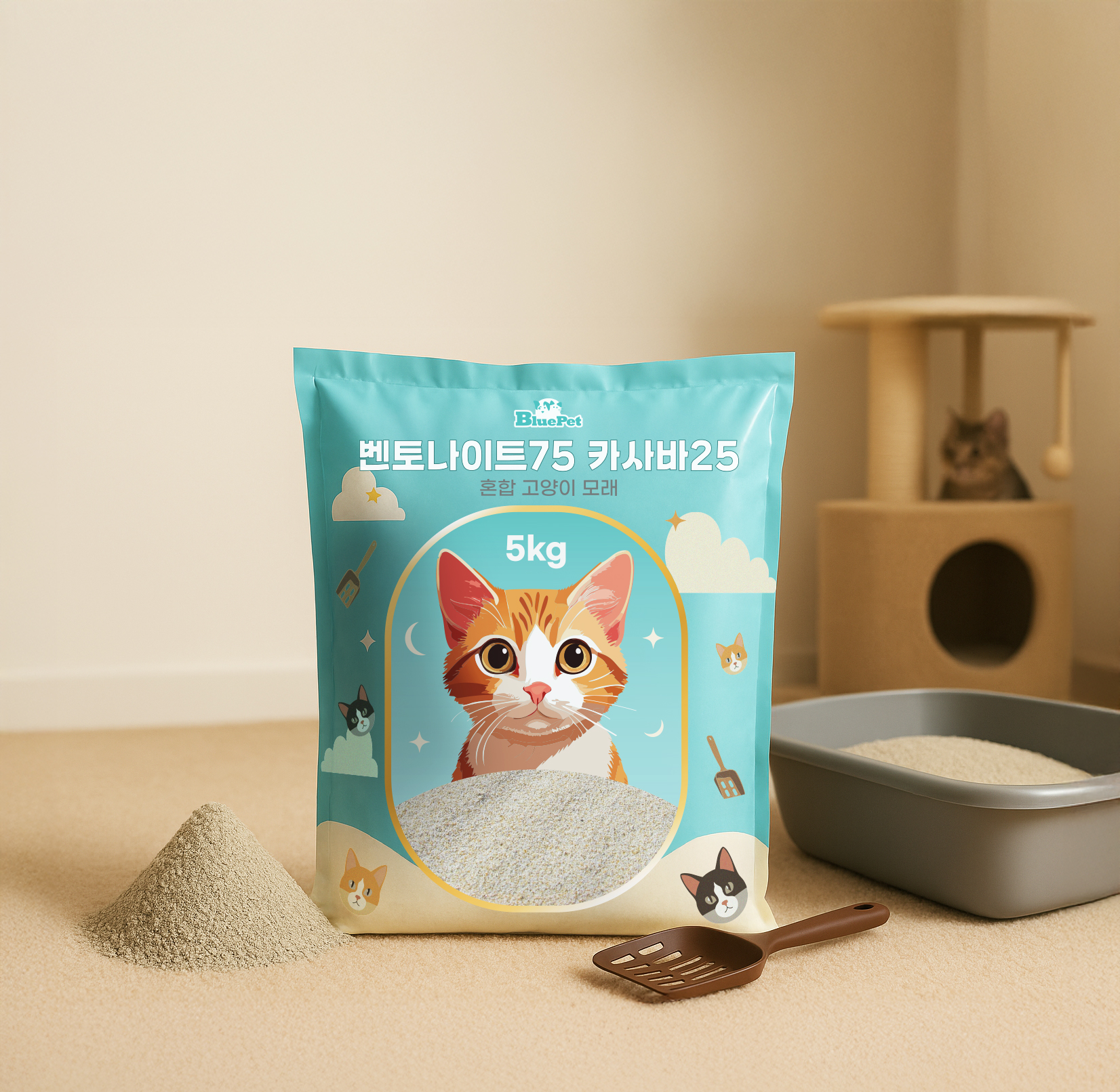 집에서 편하게 쓰는 고양이모래 추천, 블루펫 벤토나이트와 카사바 혼합 제품 소개