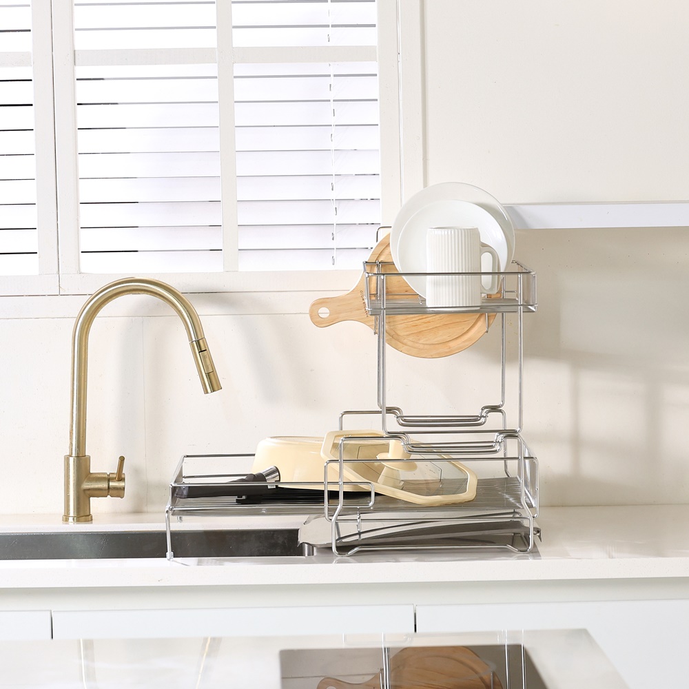 공감스토어 확장형 식기건조대 올스텐304 자동 물빠짐 대용량 서랍형 그릇정리대 3단 풀세트