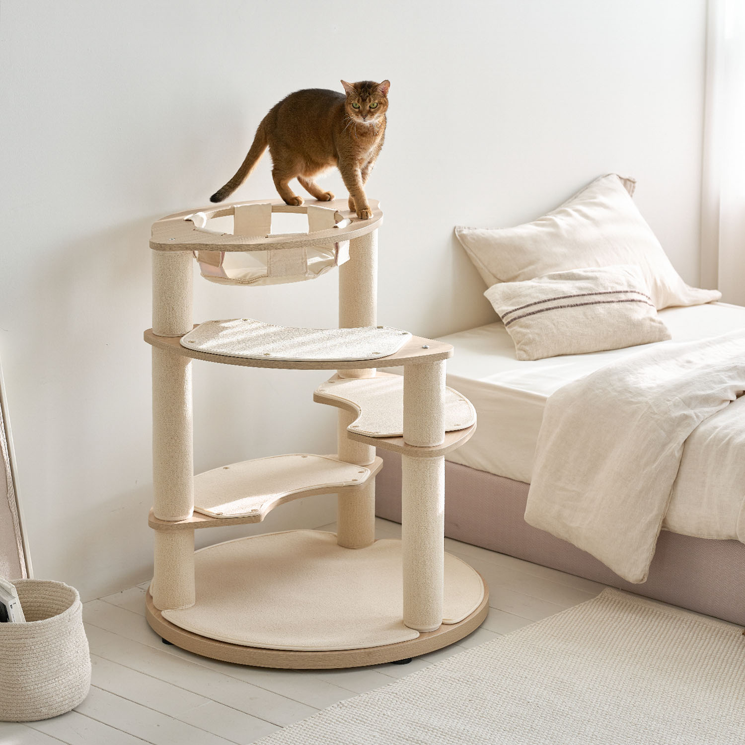 세이펫 4단 캣타워 스누즈T4 기본타입-원형바닥판 스크래쳐+기본스텝