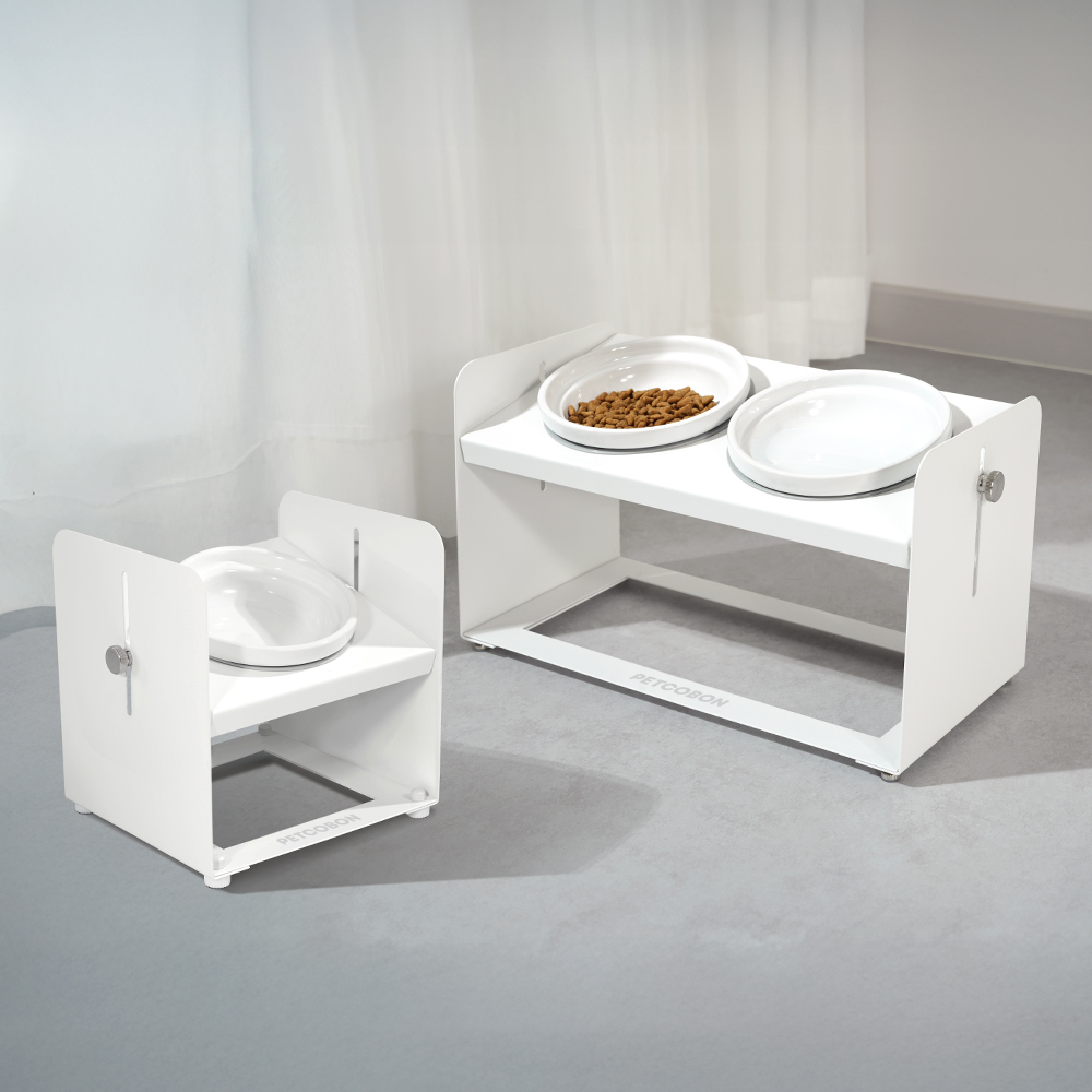 펫코본 강아지 고양이 밥그릇 높이조절 각도조절 철제 프레임 도자기 2구
