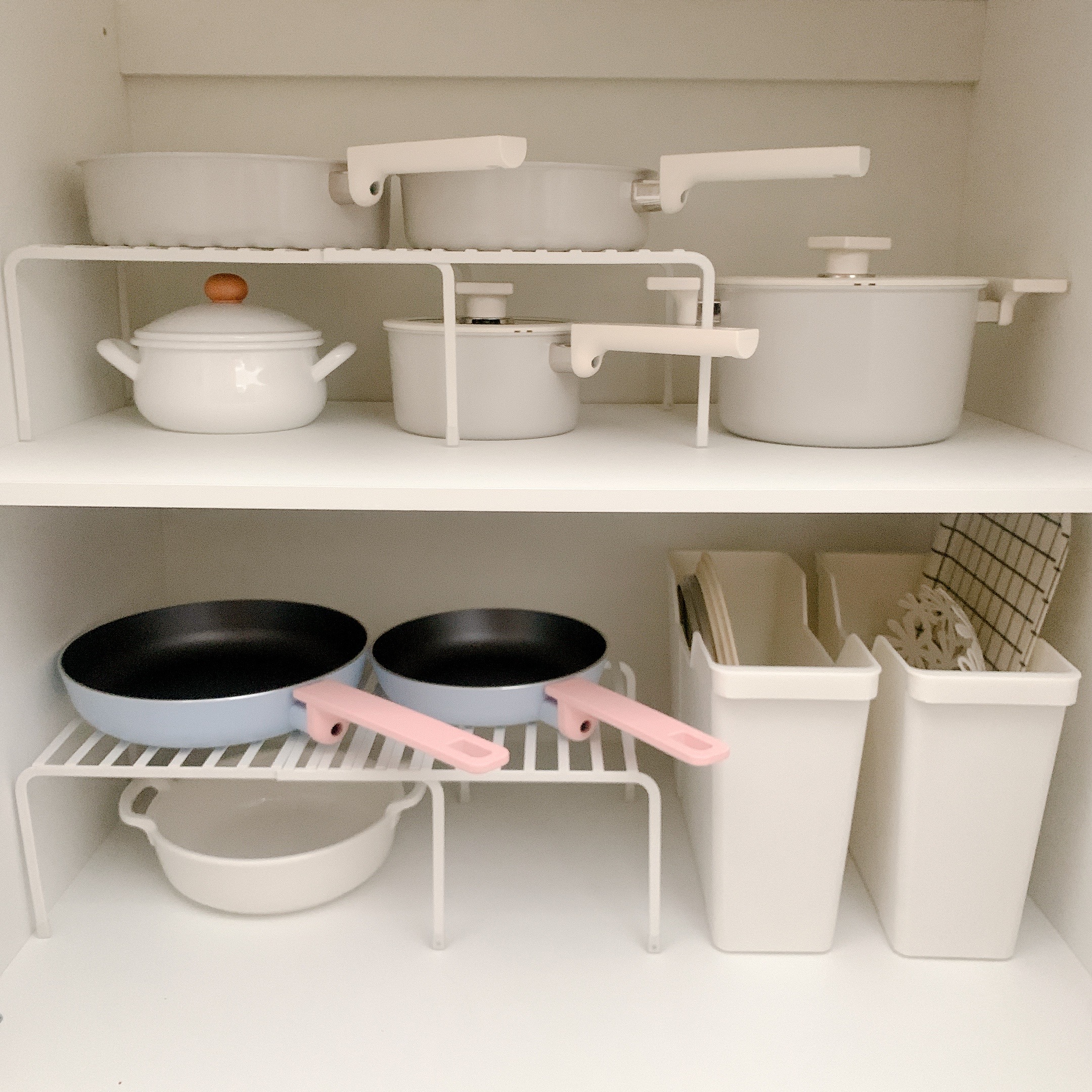 살림공간 후라이팬 접시 정리대 그릇 냄비 거치대 선반 2단 정리선반 (길이조절)