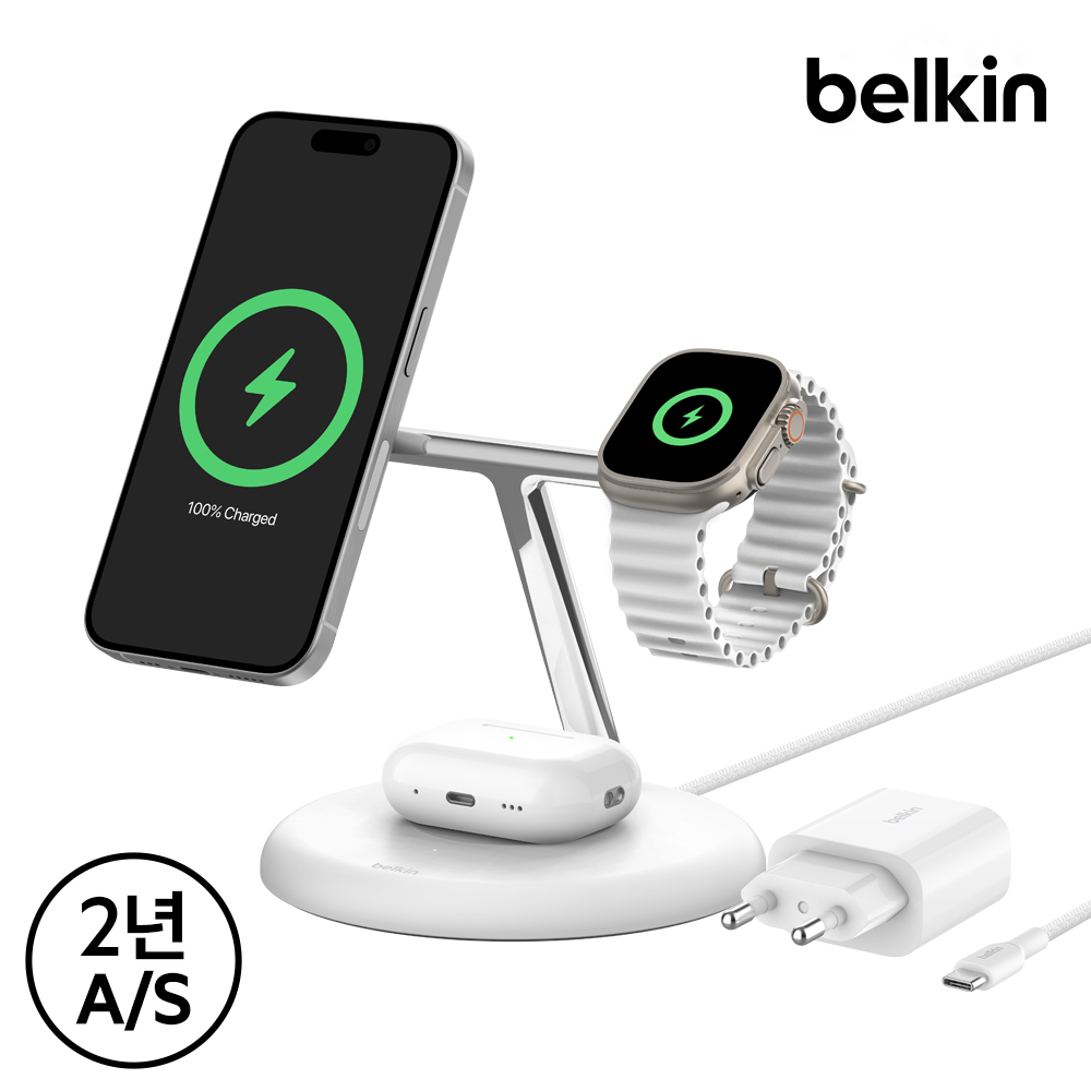 벨킨 Qi2 3in1 마그네틱 무선 충전 스탠드 WIZ023kr 아이폰17 16 15 14 13 12 호환