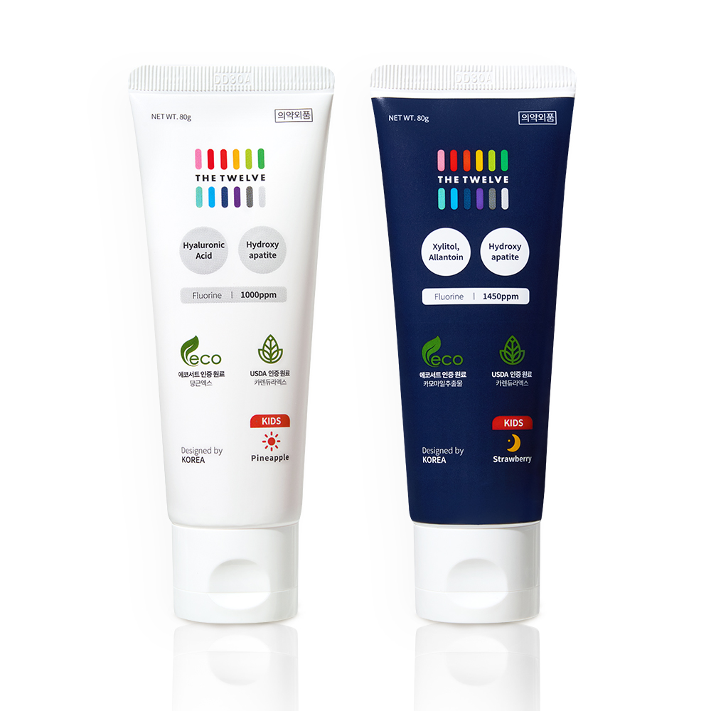 더트웰브 3단계 키즈 칫솔 12개입+낮밤치약 세트 저불소 고불소 양치