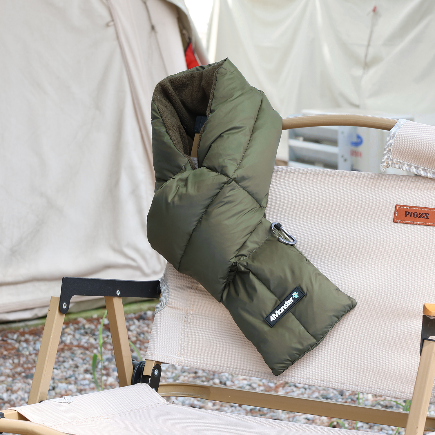 4몬스터 패딩 목도리 머플러 경량 안감 기모덕다운 겨울 캠핑 방한 보온 남녀공용 카키