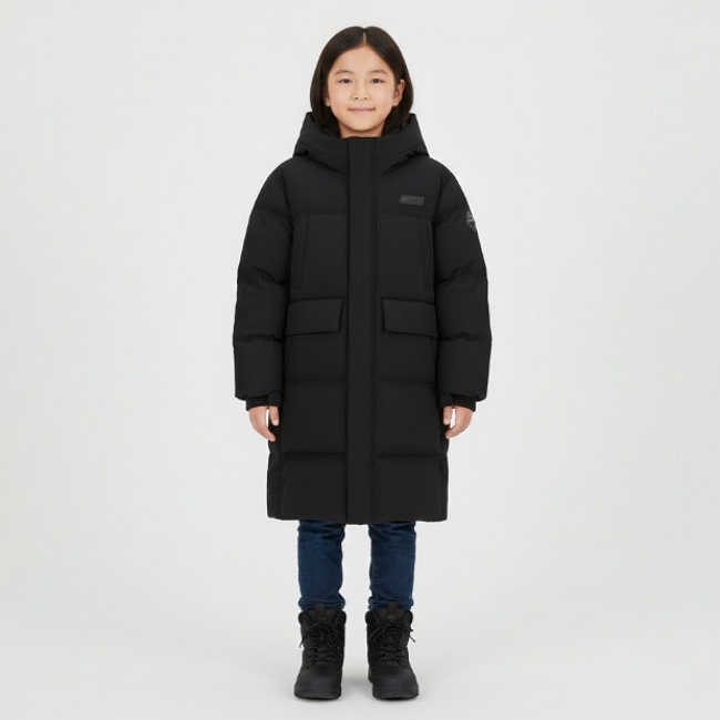 네파키즈 공용 겨울 초등 아웃도어 오리털 후드 롱패딩 덕다운 롱다운 점퍼 아이스그레이, 165