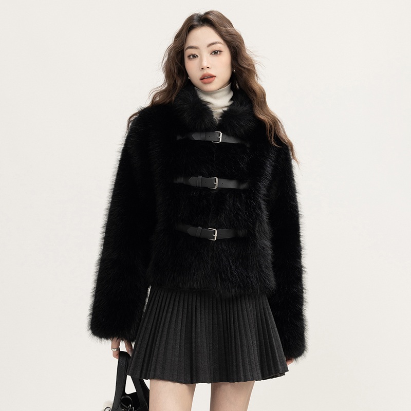 여성 하이넥 퍼 자켓 숏기장 버클 포인트 겨울 아우터