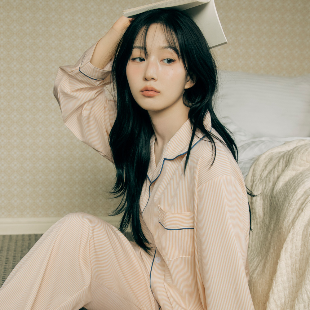 [도씨x해원 PICK][2PACK] 실크핏 클린 긴팔 카라 커플 잠옷 세트 홈웨어