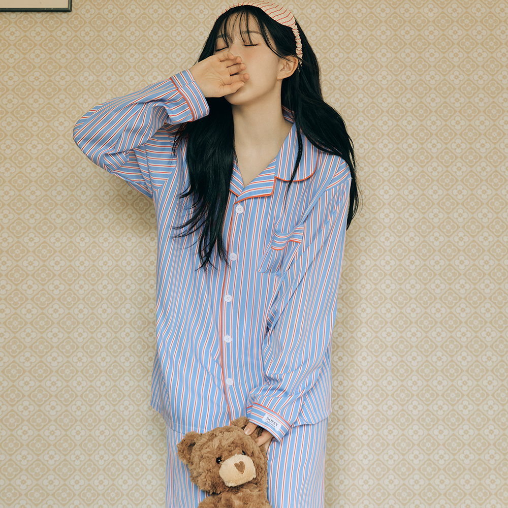 [도씨x해원 PICK] 실크핏 시에르 긴팔 카라 커플 잠옷 세트 홈웨어