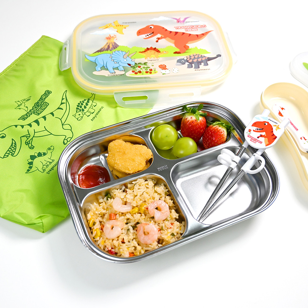 키친유 티라노 어린이집 유아 스텐식판 4찬 도시락가방 세트 공룡 유아도시락 유치원 준비물