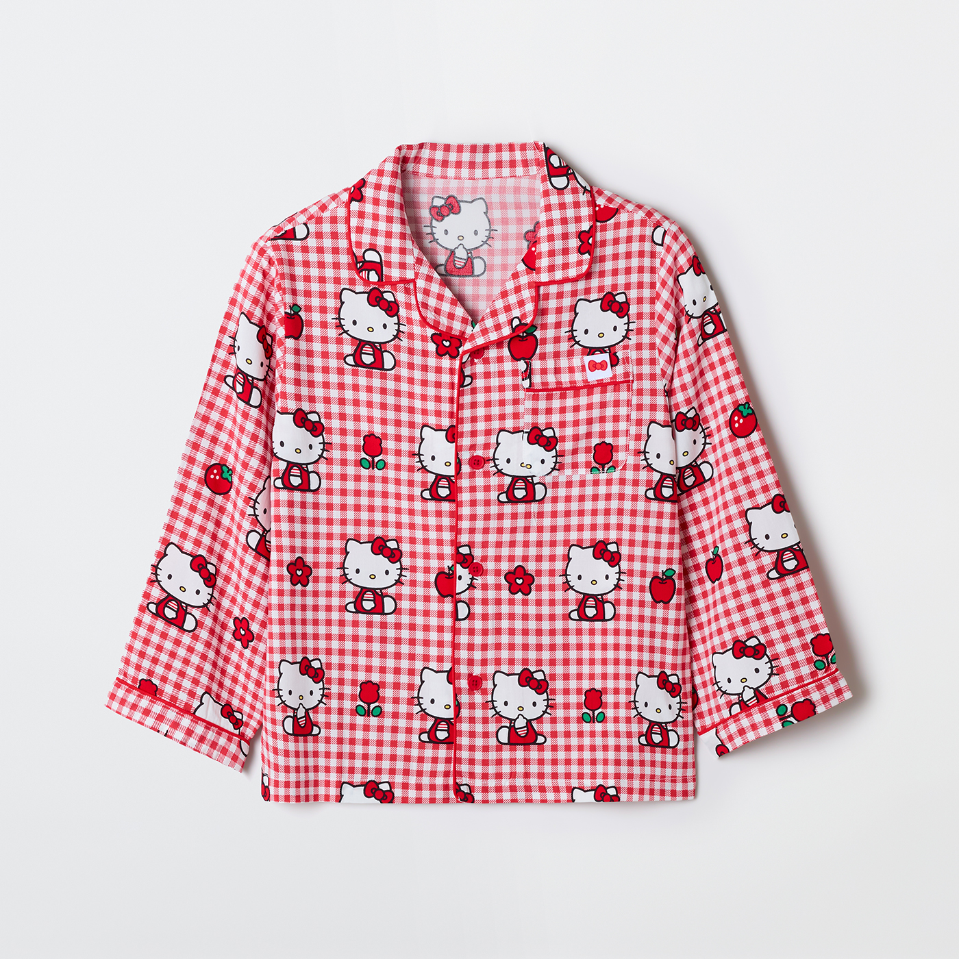 아이들이 좋아하는 산리오 캐릭터 체크 긴팔 잠옷, 편안하게 입혀보세요!