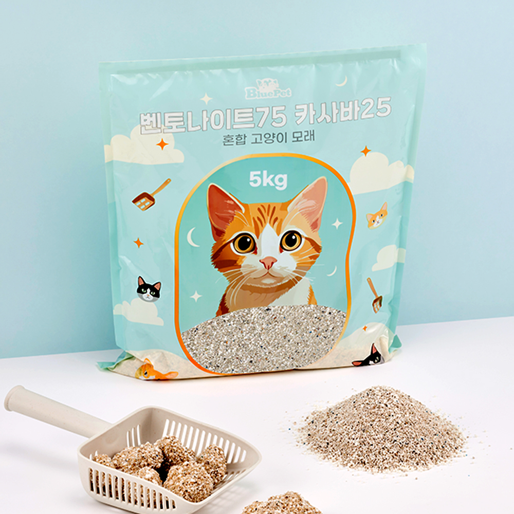 집에서 편하게 쓰는 고양이모래 추천, 블루펫 벤토나이트와 카사바 혼합 제품 소개