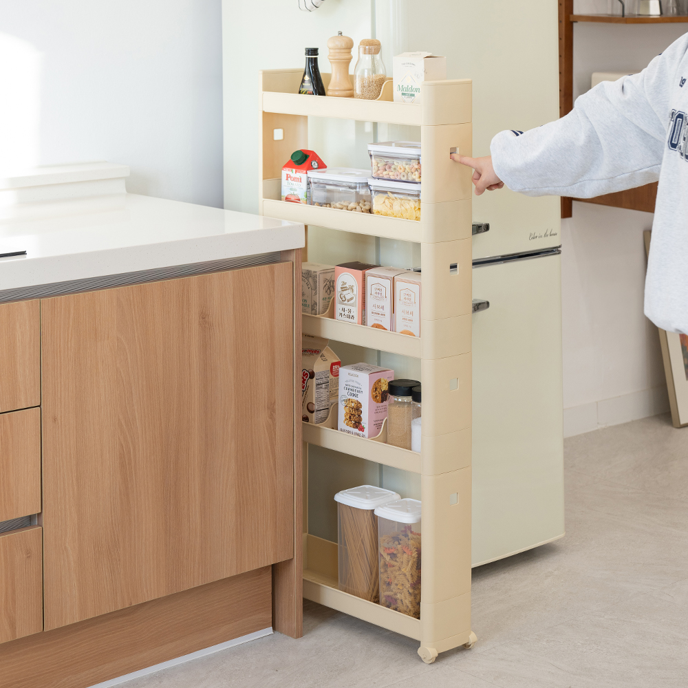 창신리빙 NEW 슬림 틈새선반13cm 5단 이동식트롤리