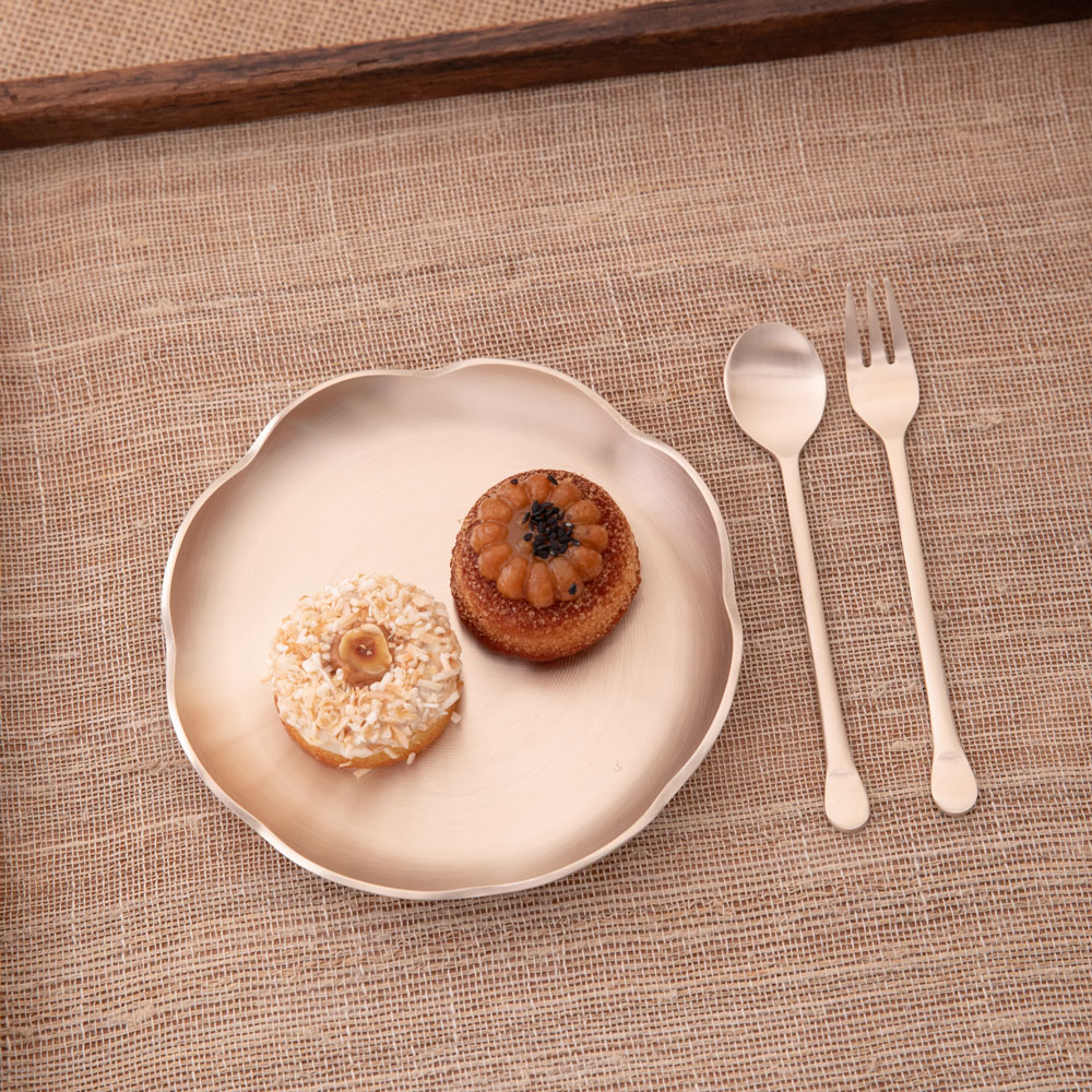 명성유기 방짜 유기 둥근 티스푼티포크 세트 2p 돌답례품 결혼 칠순 팔순 선물 고급답례품