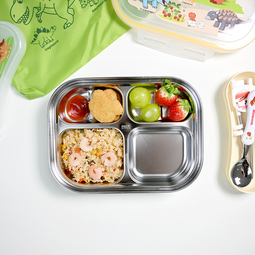 키친유 티라노 어린이집 유아 스텐식판 4찬 도시락가방 세트 공룡 유아도시락 유치원 준비물