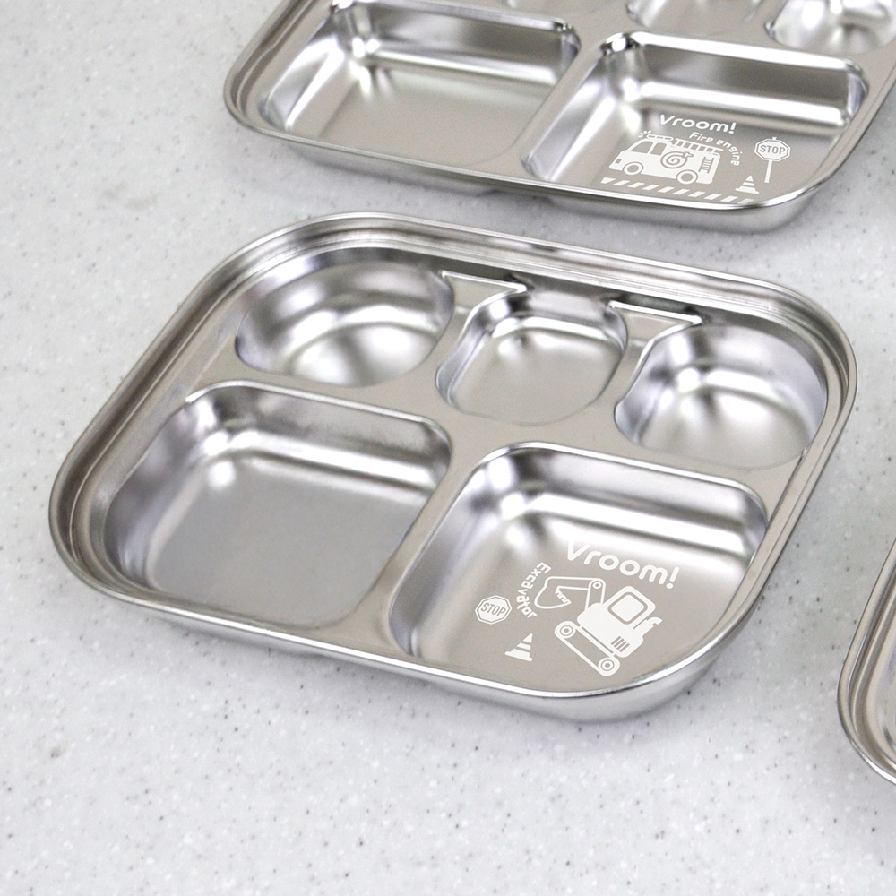 키친유 부릉부릉 아기 스텐 식판도시락 가방세트 레이저 유아 식판 어린이집 자기주도 식기