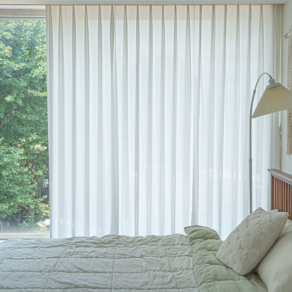 국내산 원단공장 먼지없는 퓨어화이트 나비주름 쉬폰커튼 가로60CM x 세로 250CM