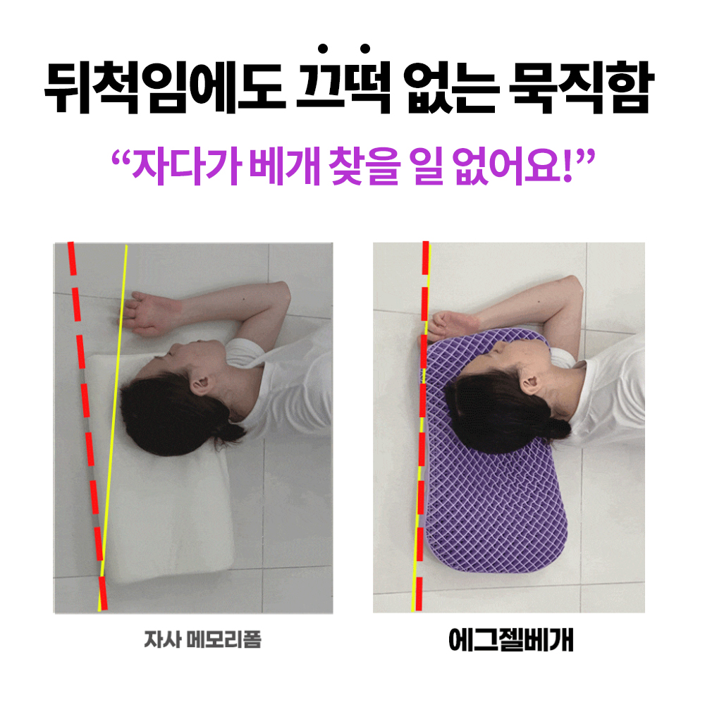 바디씨 에그젤 경추베개 거북목 일자목 옆잠 숙면 TPE 엘라머 베개 퍼플