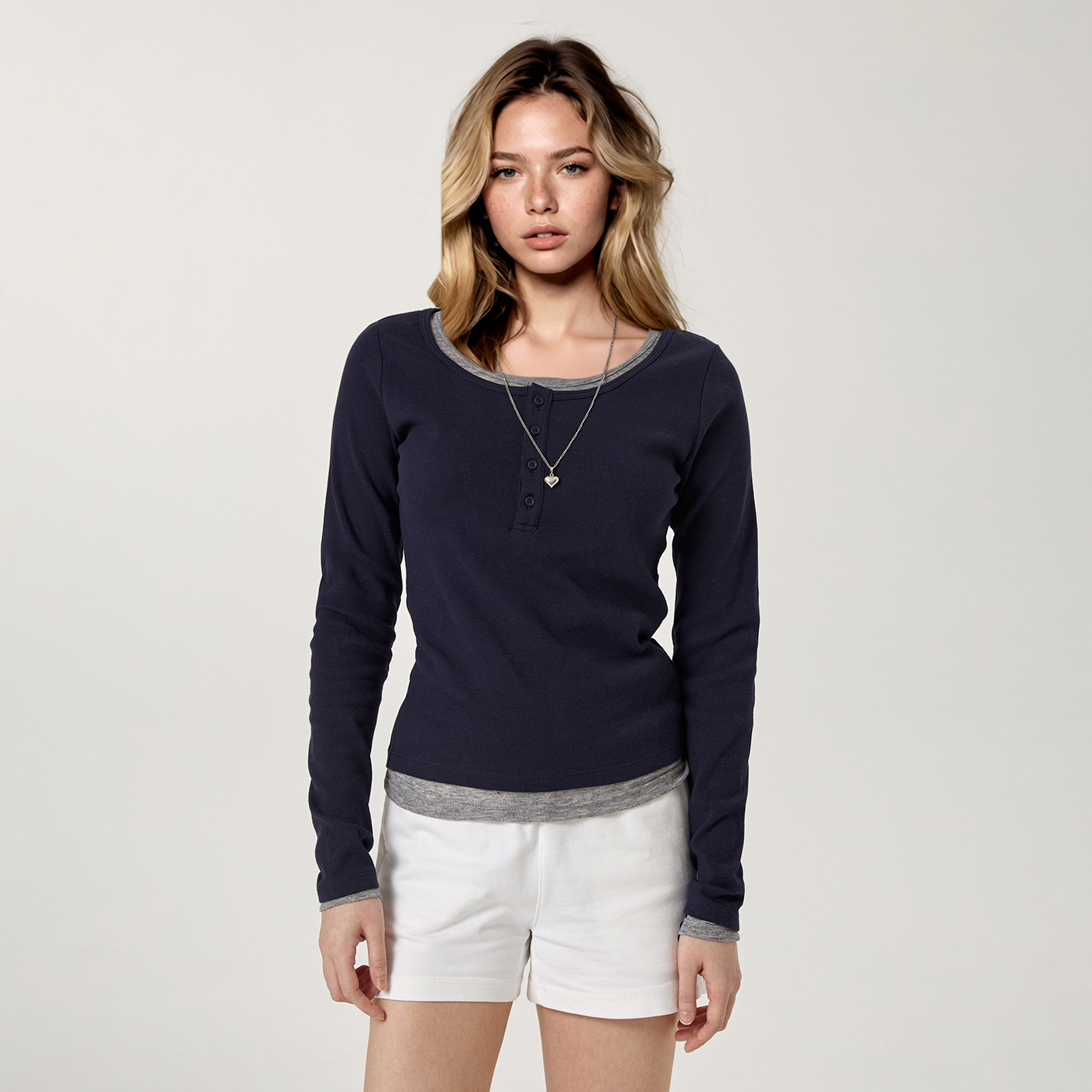 [후아유] 레이어드 헨리넥 긴팔티(여성) / WHLAG2283F