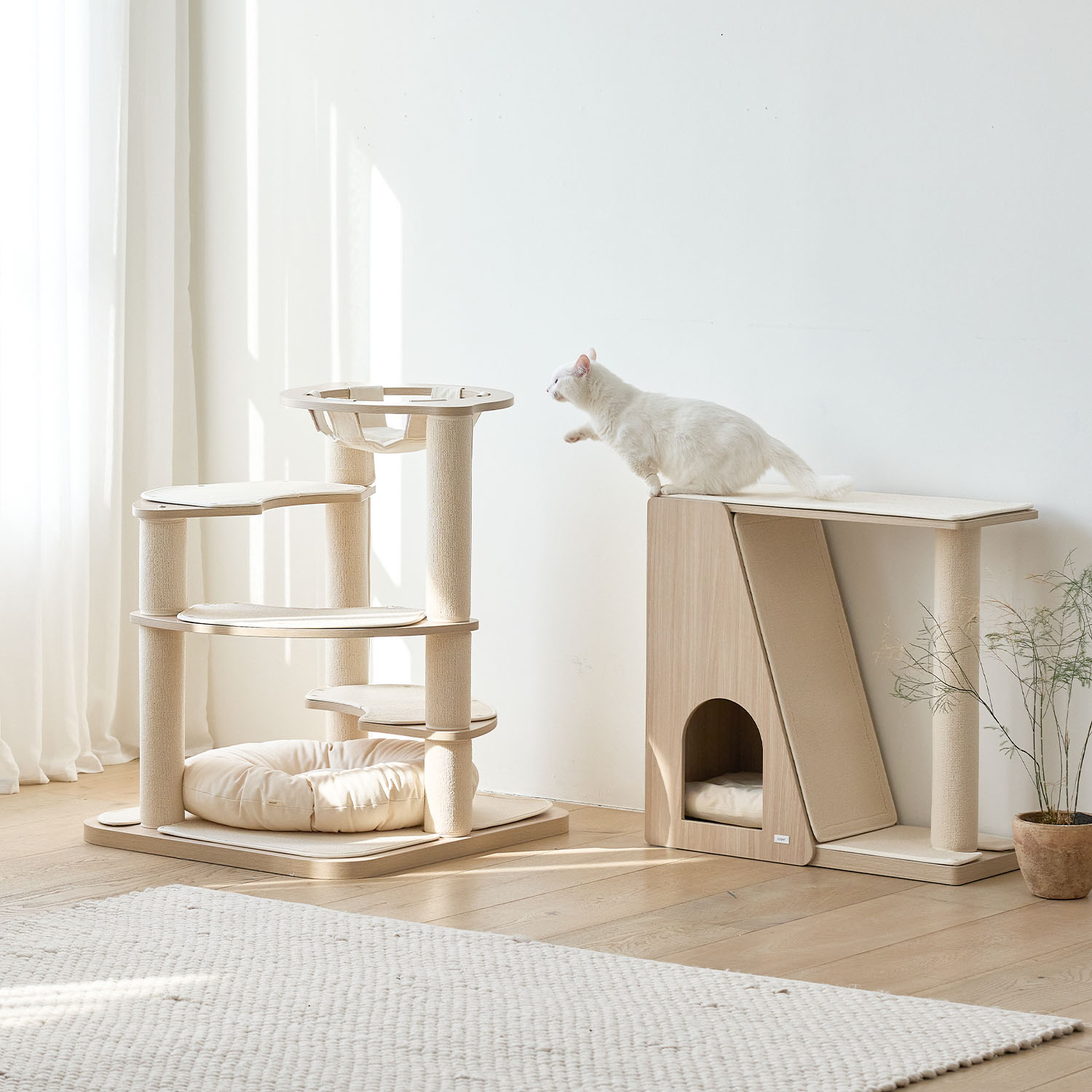 세이펫 4단 캣타워 스누즈T4 기본타입-원형바닥판 스크래쳐+기본스텝