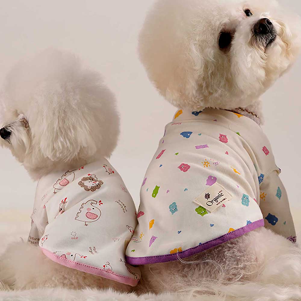 강아지옷 오가닉 반팔 순면 가디건 꿀잠 내복 실내복 애견 잠옷 미니비스켓 XS