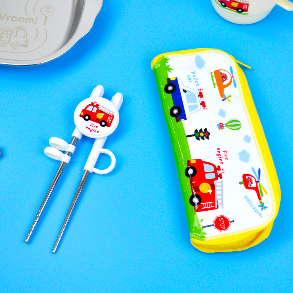 키친유 부릉부릉 유아 교정젓가락 1단계 케이스 세트 어린이 연습용 유치원 자동차 젓가락