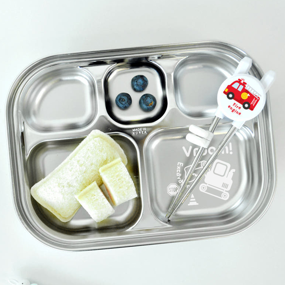 키친유 부릉부릉 아기 스텐 식판도시락 가방세트 레이저 유아 식판 어린이집 자기주도 식기