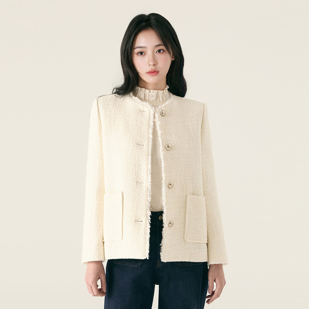 [온라인 단독] 로엠 미디 트위드 자켓 RMJKG12S11 [블랙 재입고, 3월 20일 순차배송]