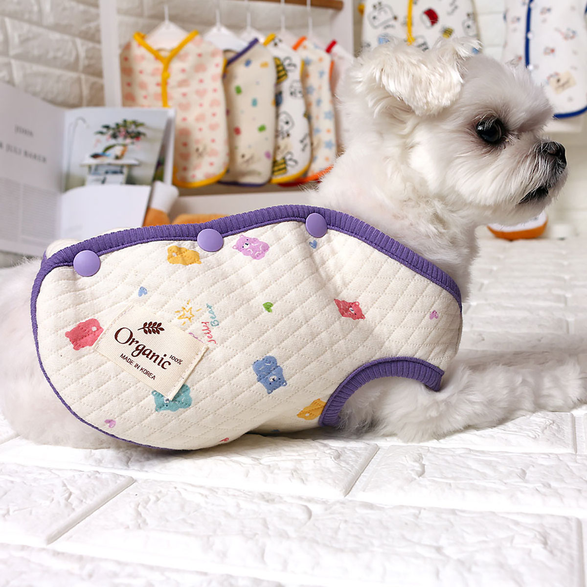 강아지 옷 조끼 오가닉 내복 실내복 노령견 잠옷 베이비곰 양면조끼 XS