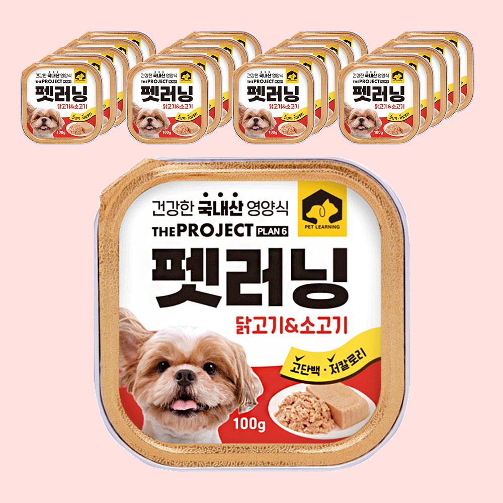 펫러닝 국내산 강아지습식사료 노령견 노견 캔 통조림 닭고기+소고기, 100g, 20개